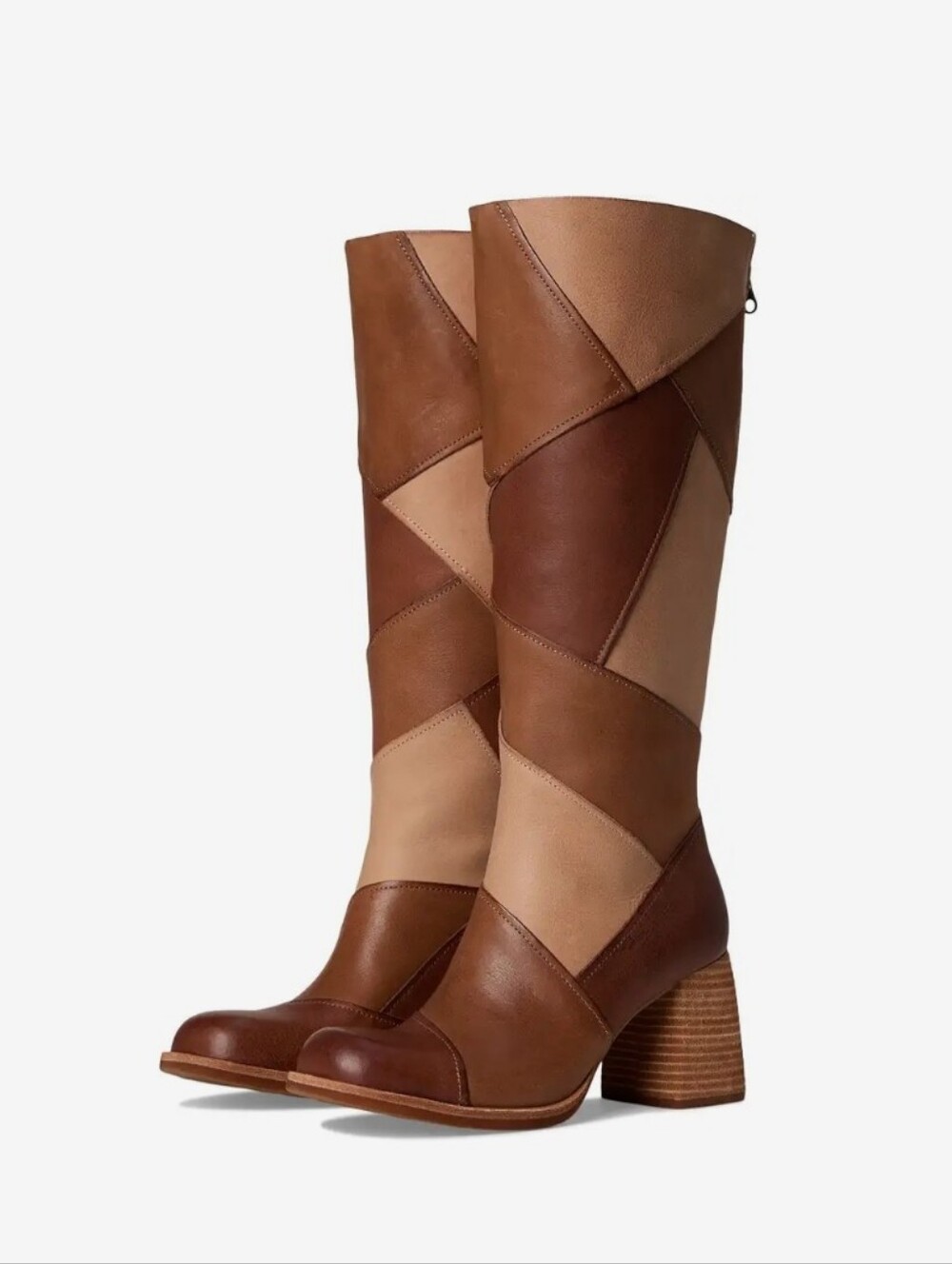 Kork-Ease Asbee Tan Patchwork Leather Knee High Boots Size 8 Like New with Box